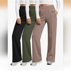 3 Pack Loose Joggers With Pockets - Medium - Black, Olive, and Taupe